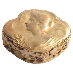 French Art Nouveau Gilt Bronze Jewelry / PIll Box Signed Diolot