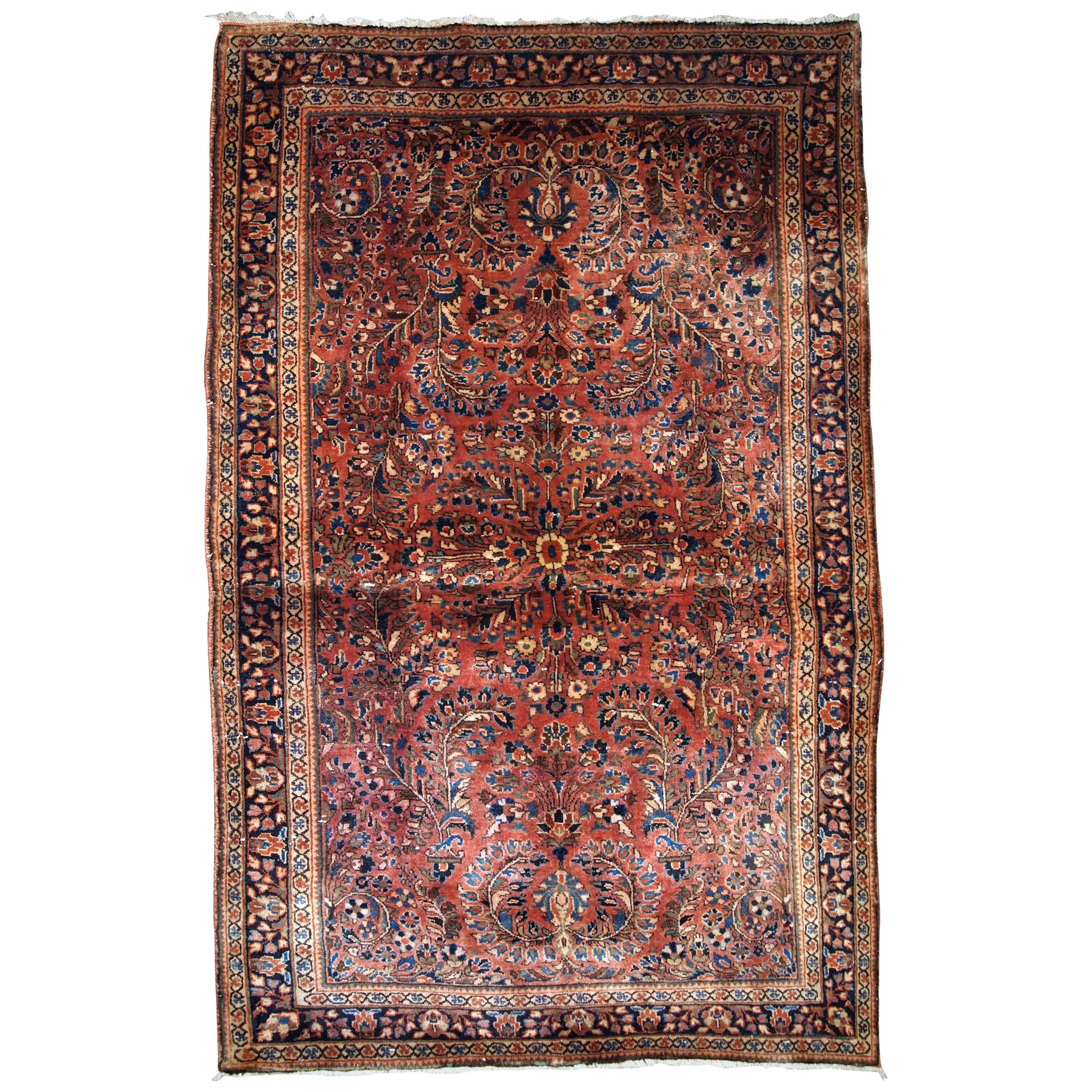 Handmade Antique Sarouk Style Rug, 1920s, 1B742