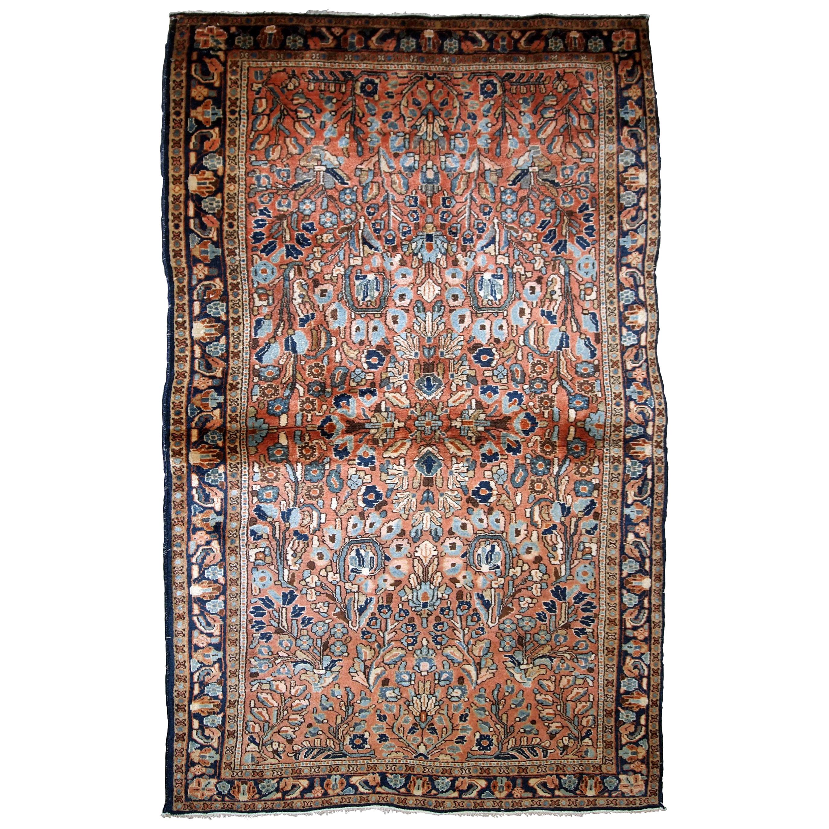 Handmade Antique Sarouk Style Rug, 1920s, 1B743