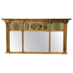 American Federal/ Sheraton Reverse Painted Giltwood Églomisé Mirror, Empire