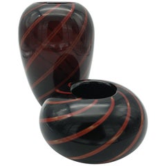 Modern Black and Red Murano Glass Vases by Cenedese, Early 2000s