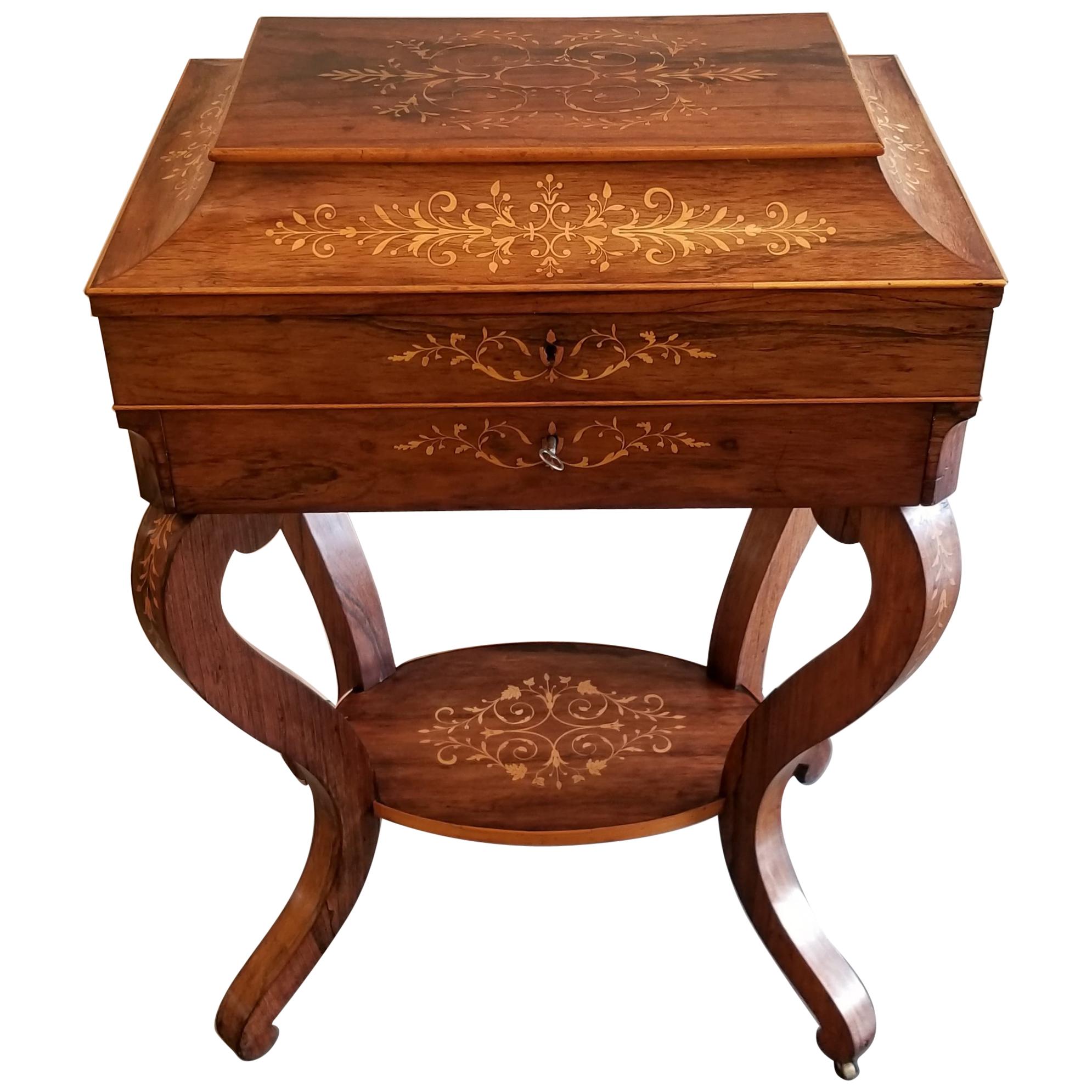 Charles X Inlaid Rosewood Ladies Vanity, Early 19th Century For Sale