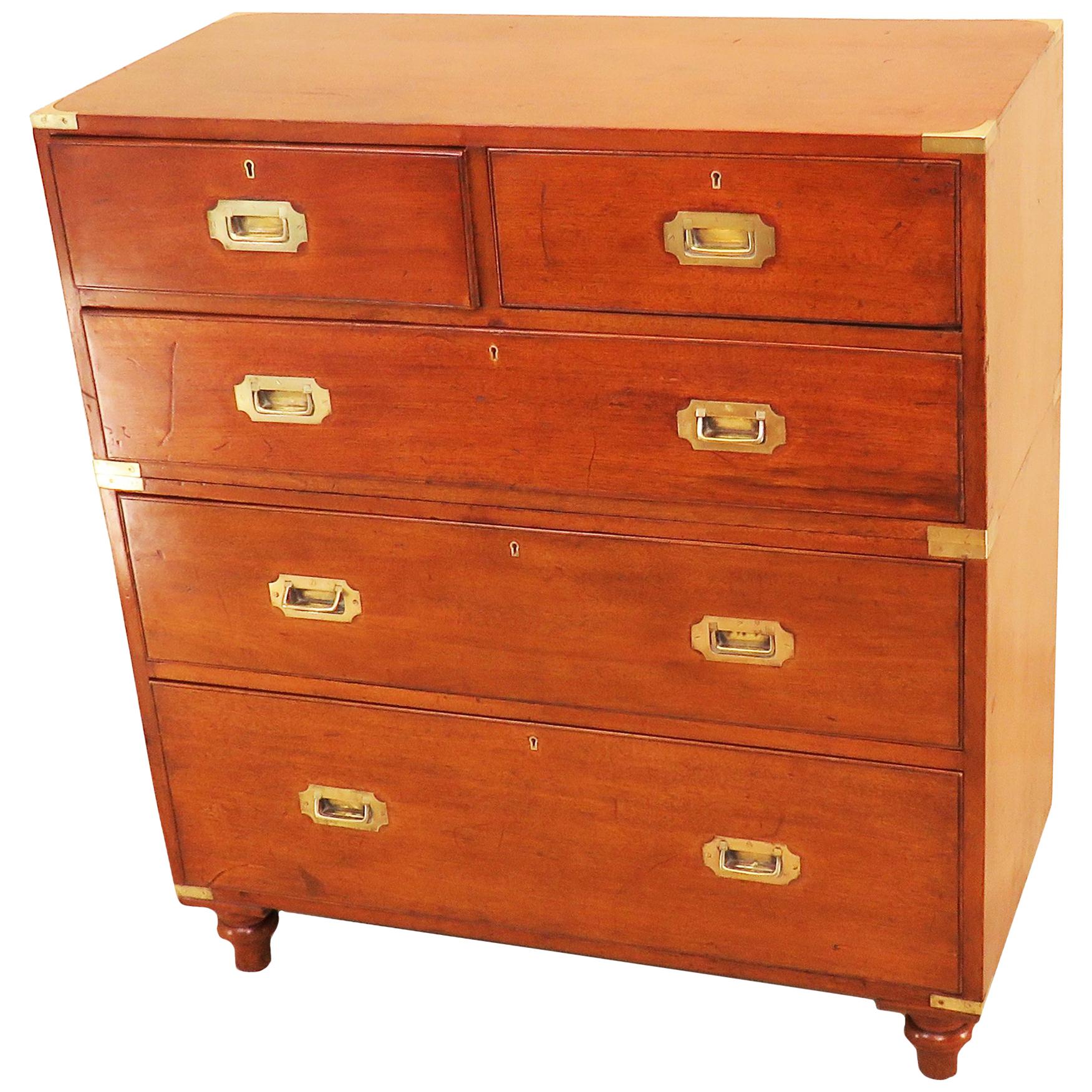 Military Camphor Wood 19th Century Campaign Chest Of Drawers