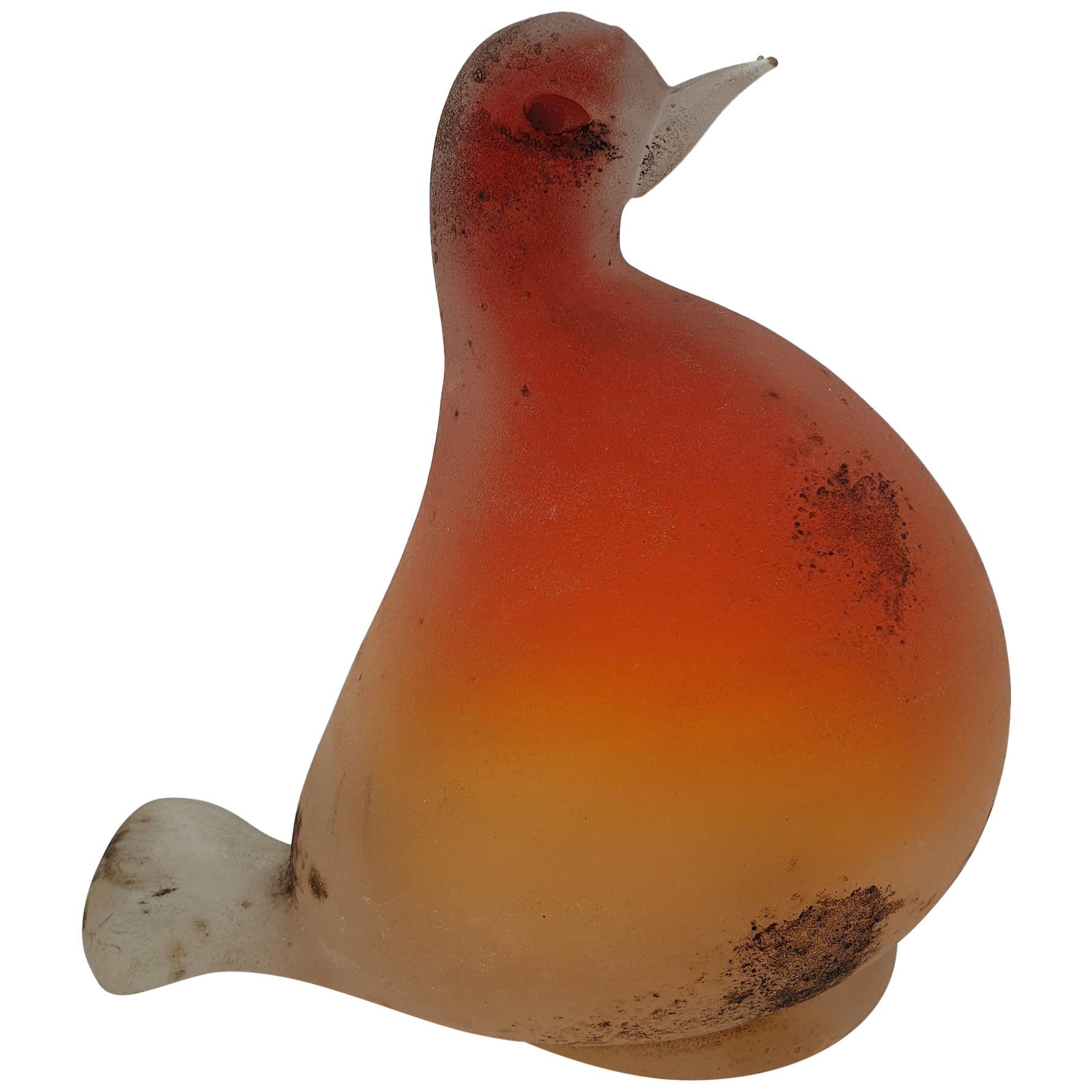 Modern Red "Scavo" Glass Bird by Gino Cenedese e Figlio, 1990s For Sale