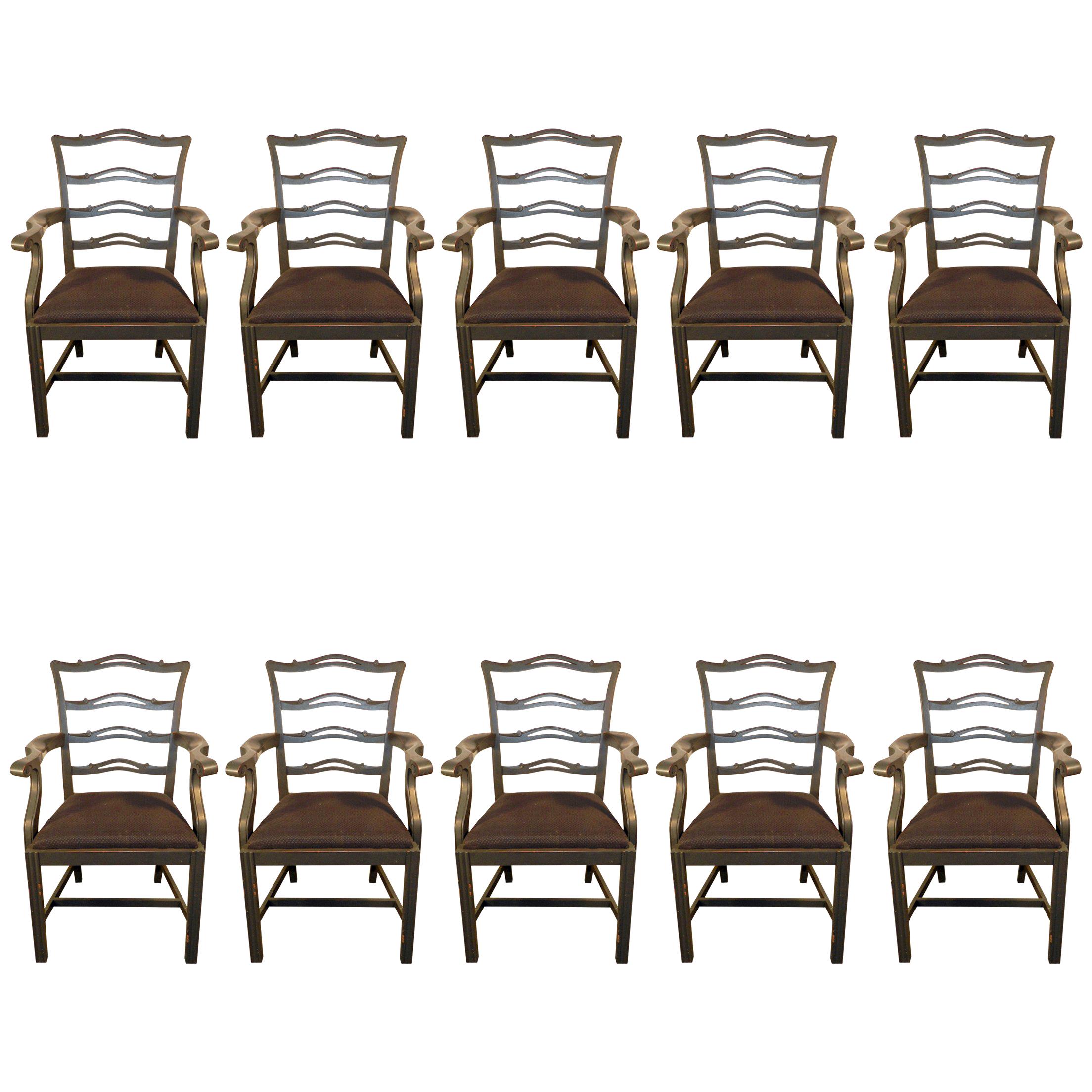 Ole Wanscher 'in the Style' Set of Ten Lacquered Wood Grey or Blue Armchairs For Sale