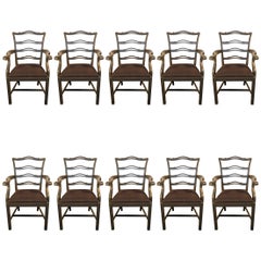 Vintage Ole Wanscher 'in the Style' Set of Ten Lacquered Wood Grey or Blue Armchairs