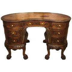 Mahogany Chippendale Revival Kidney Shaped Writing Desk
