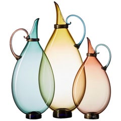 Three Hand Blown Glass Pitcher Vases by Vetro Vero, Custom Colors