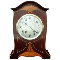 German Art Nouveau Mahogany Inlaid Mantel Clock by Lenzkirch