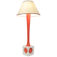 Lamp of Wood Painted Orange and White, circa 1960, Midcentury Design