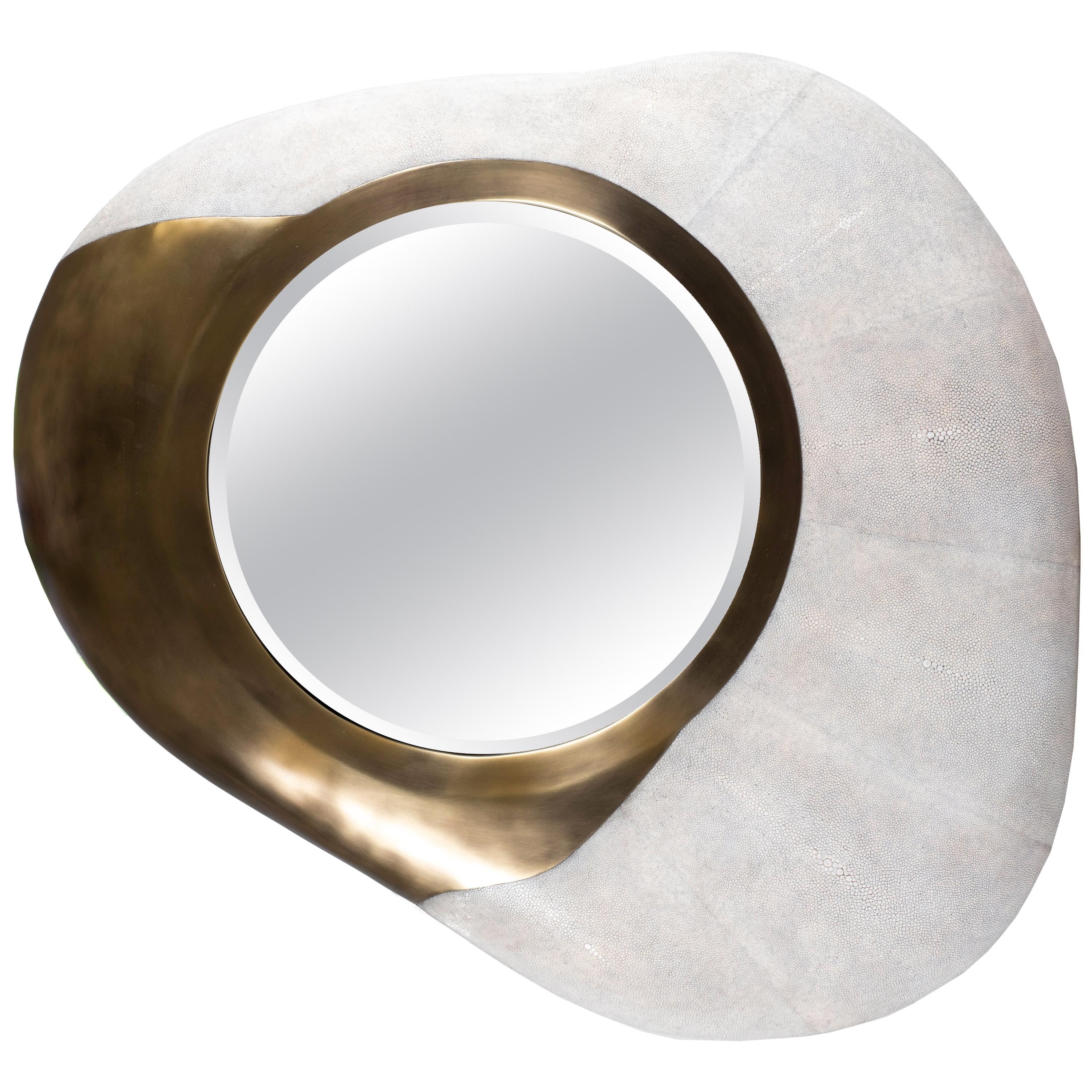 Chital Mirror in Cream Shagreen and Bronze-Patina Brass by Kifu Paris
