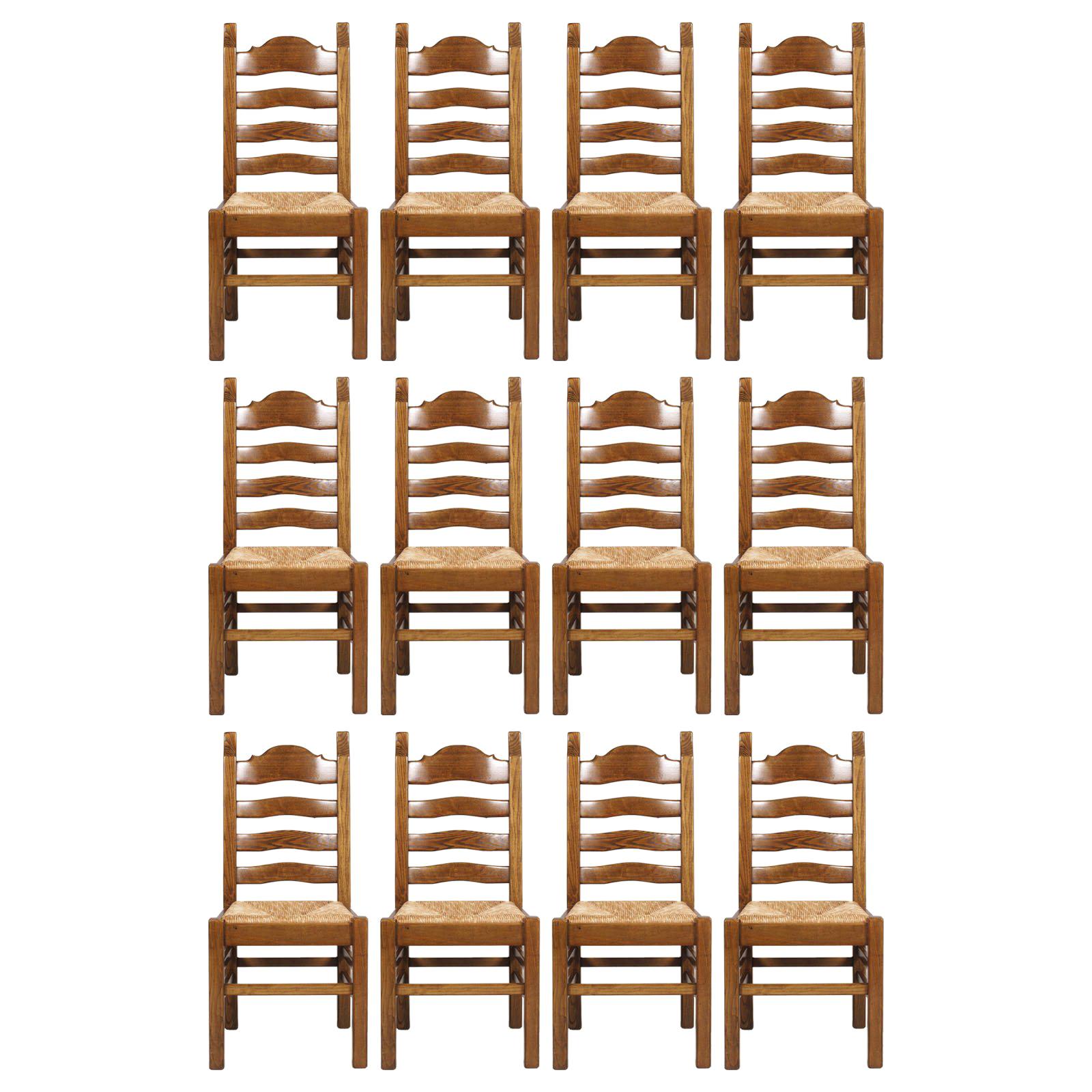 Tuscany Renaissance, Hand Carved Solid Walnut Twelve Straw Chairs For Sale