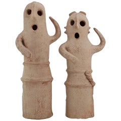 Vintage Japanese Haniwa Burial Figures Halloween Sculpture Jack-o'-lantern Ghost 