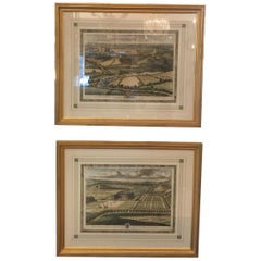 Pair Hand Colored Engravings Views of the Queens Palaces by Johannes Kip, 1707