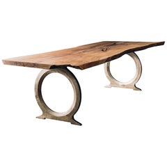 Live Edge Solid Wood Beech Slab Table with Modern Bronze Cast Iron Base 