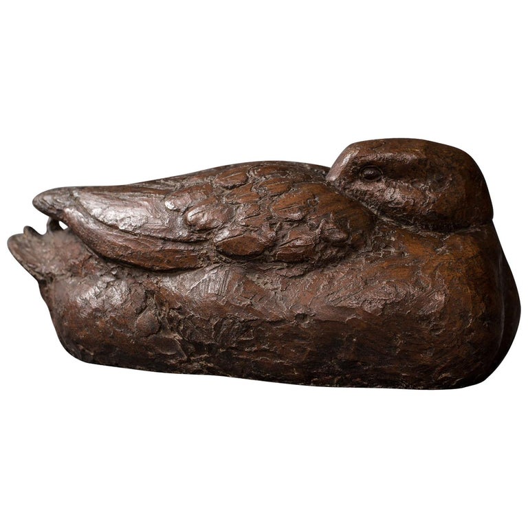 Japanese Showa Period Dry Lacquer Sculpture of a Duck For Sale