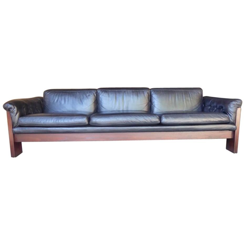 Black Leather and Rosewood Sofa by Milo Baughman for Thayer Coggin, circa 1970s