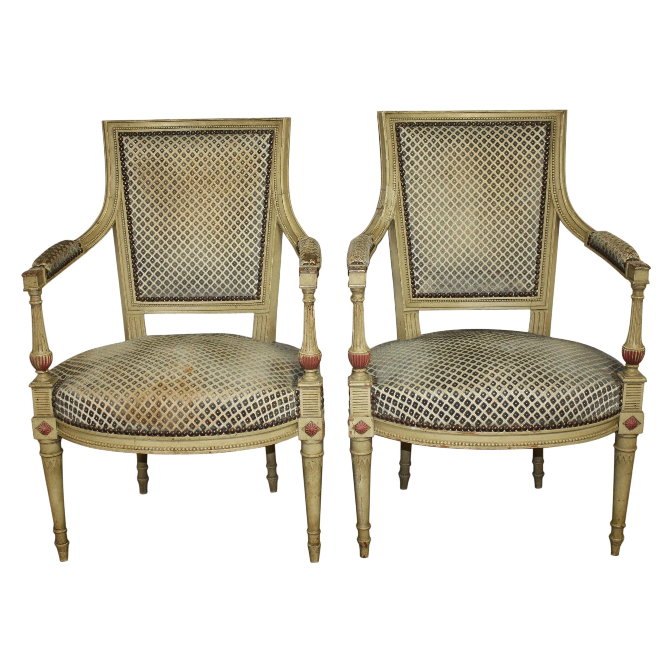 Late 19th Century French Directoire Style Pair of Armchairs