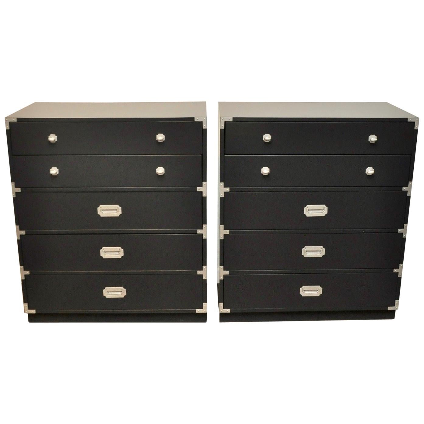 Pair of Lacquered Five-Drawer Campaign Chests by Bernhardt