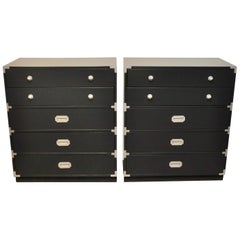Vintage Pair of Lacquered Five-Drawer Campaign Chests by Bernhardt