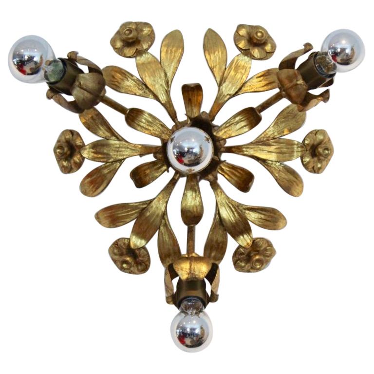 Exotic Hollywood Regency Gilt Floral Wall Lamp by Hans Kögl, Germany