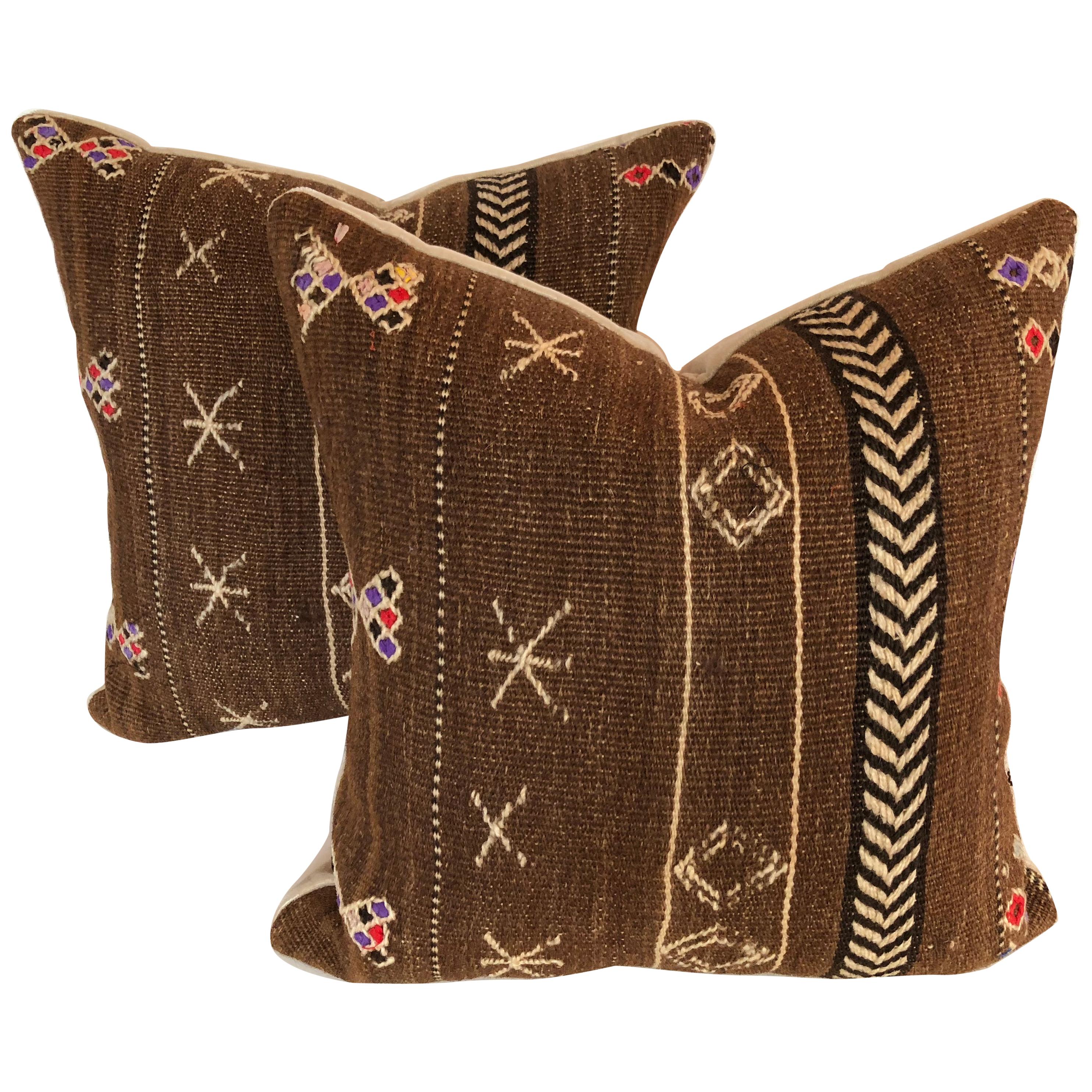 Custom Pillows by Maison Suzanne Cut from a Vintage Wool Moroccan Ourika Rug For Sale