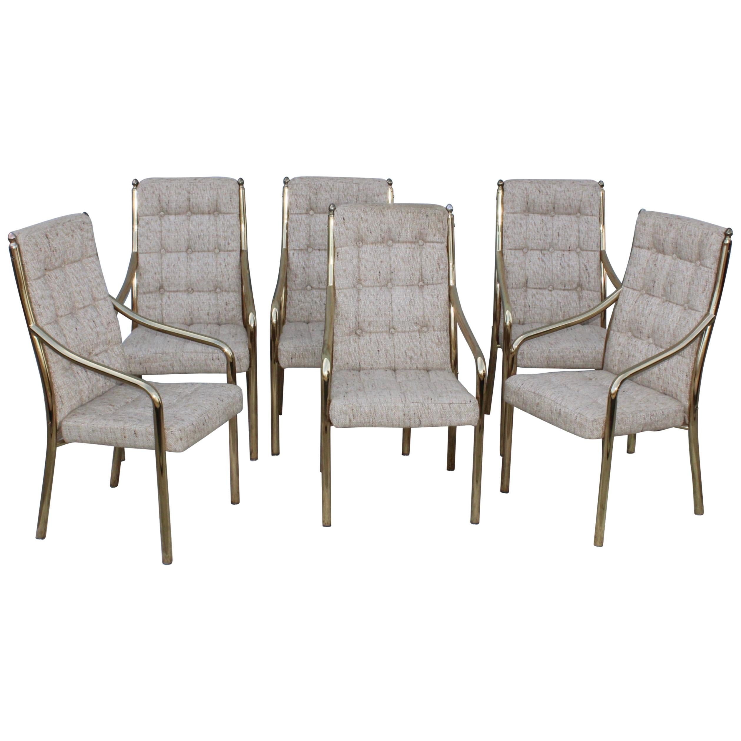 1980s Brass Dining Chairs Set of Six