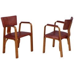 1940s Thonet Bentwood with Distressed Leather Armchairs
