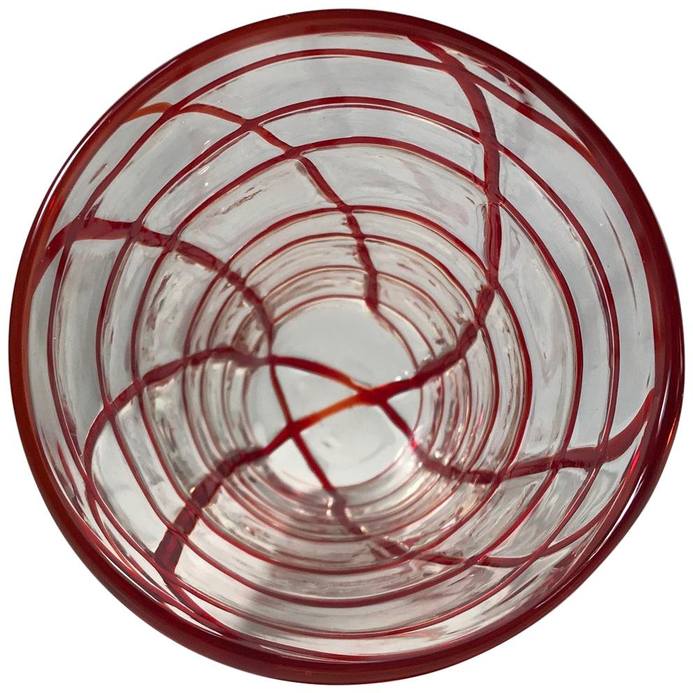 Murano Glass Vase with Red Spider Web, Italy, 1970s