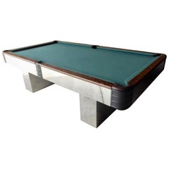 Custom-Built Stainless Steel and Burled Elm Billiards Table, circa 1982