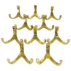 Ten Midcentury Hertha Baller Brass Wall Coat Hooks, 1950s, Austria