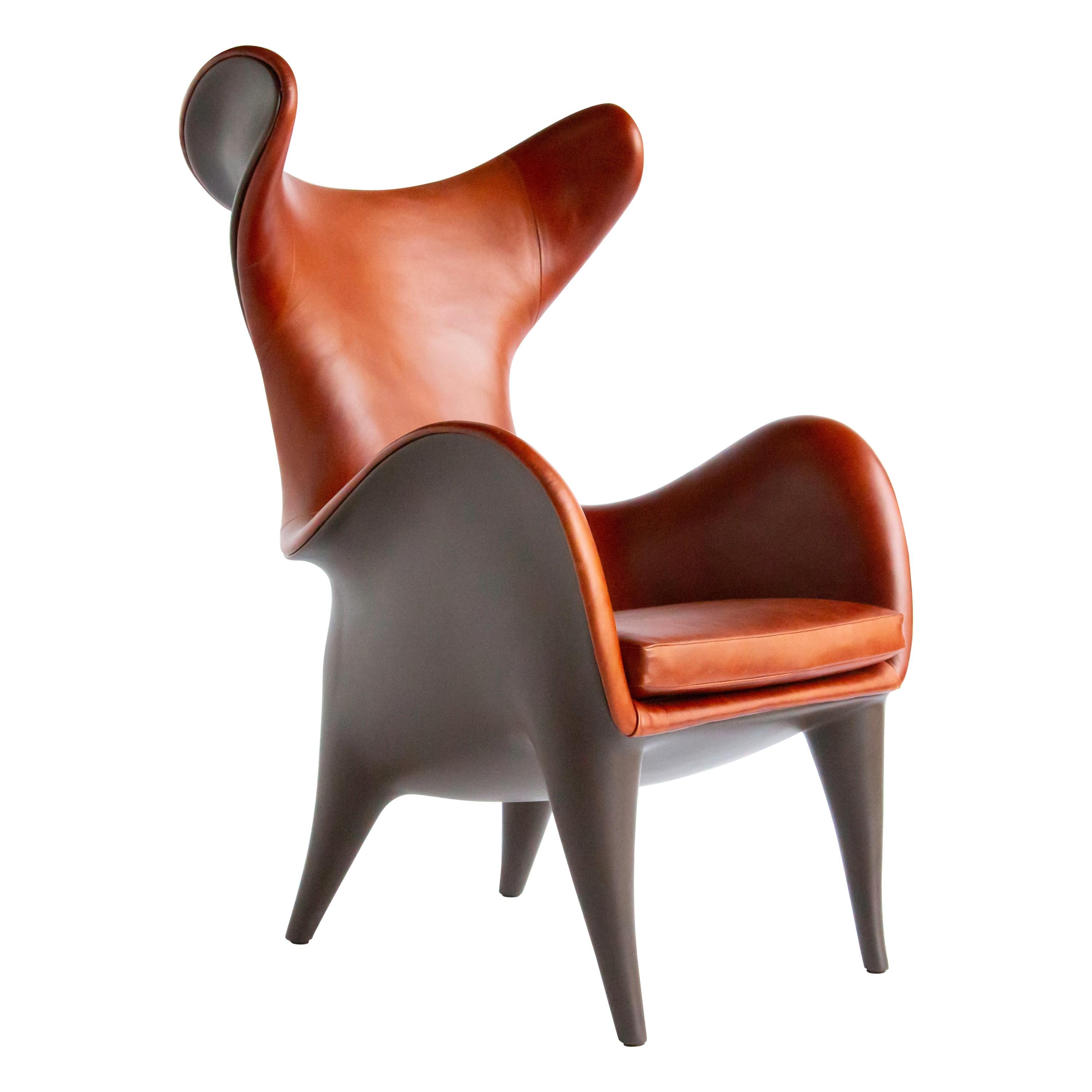 Frankie Wingback Chair/ Lounge Chair, Leather & Resin, Jordan Mozer, USA, 2018 For Sale