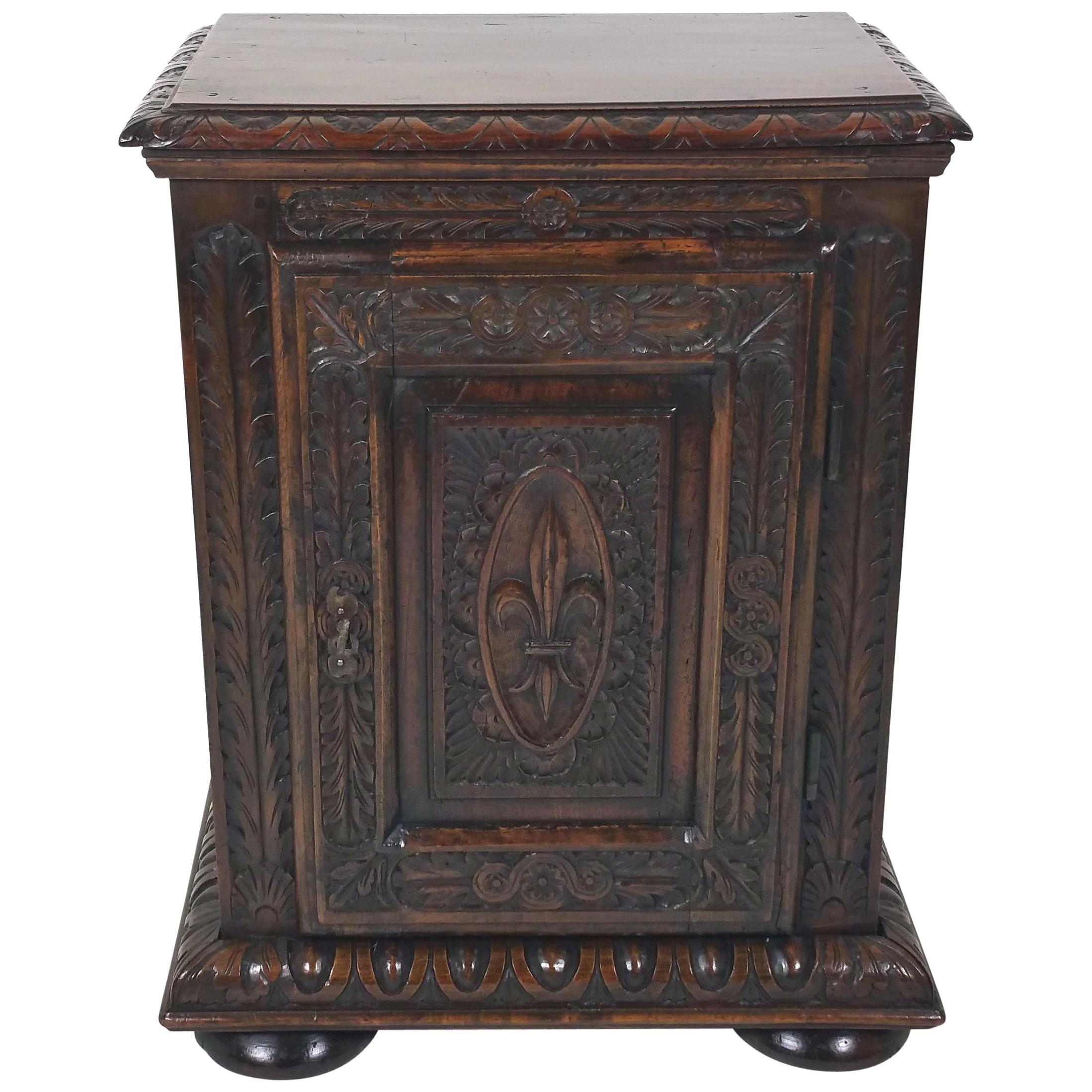 18th Century French Carved Walnut Single Door Side Cupboard