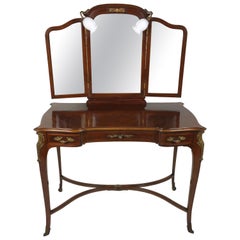 Antique French Walnut and Kingwood Shaped Front Ladies Dressing Table