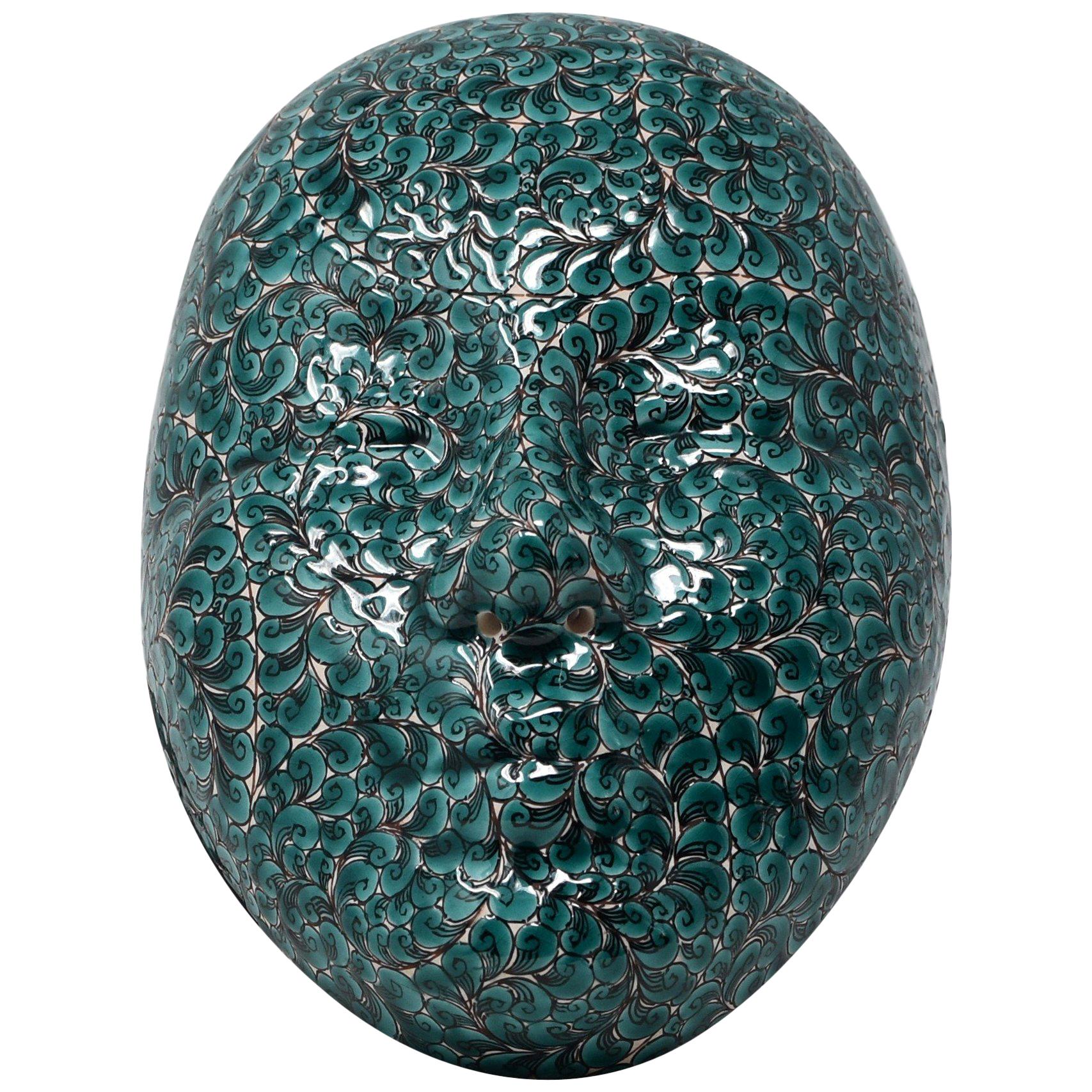 Japanese Contemporary Green Porcelain Mask by Master Artist For Sale