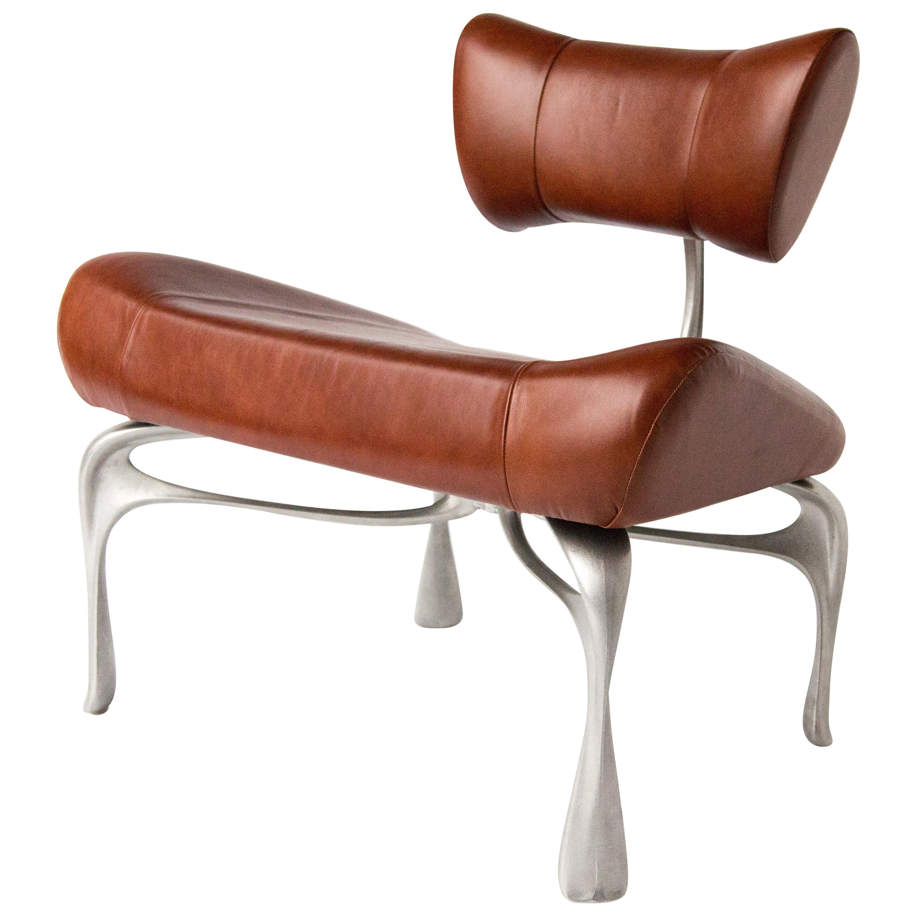 Victory Lounge Chair, Leather and Burnished Cast Aluminum, Jordan Mozer USA 2012 For Sale