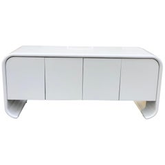 Vintage White Lacquered Waterfall Credenza