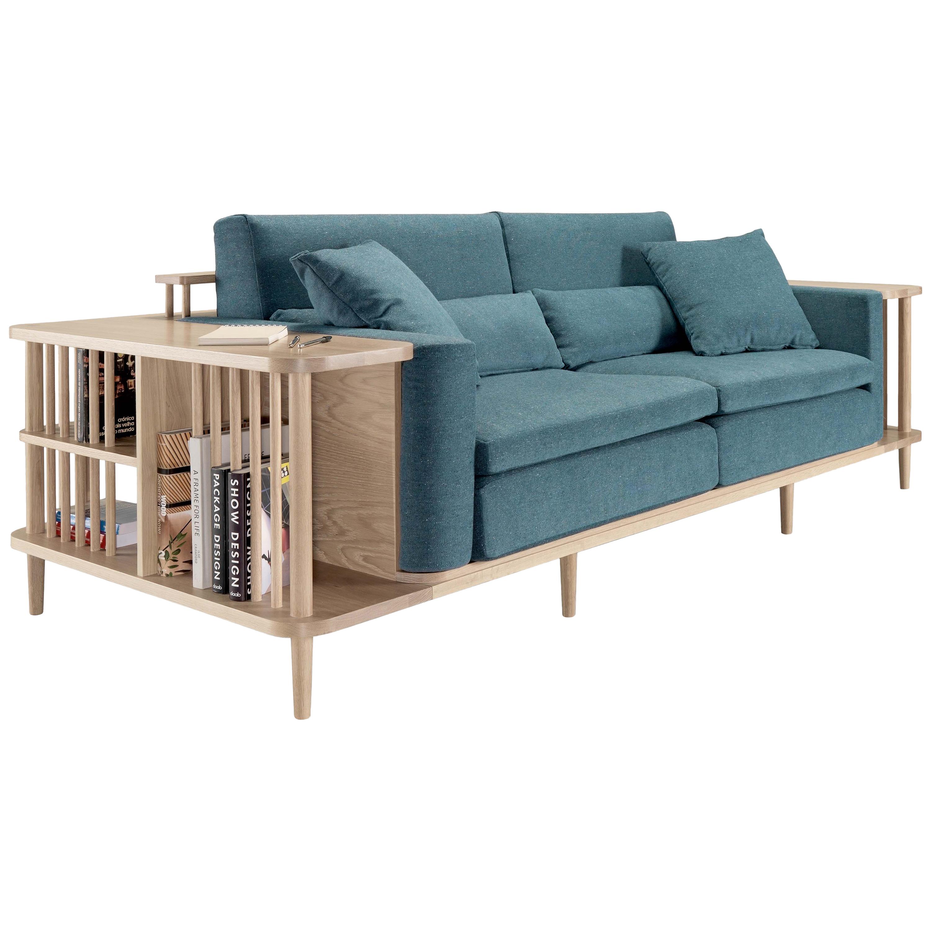 Nordic Style Sofa and Bookshelf Room Divider in Walnut or Oak