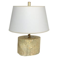 Lámpara de mesa vintage de madera dorada y pan de plata