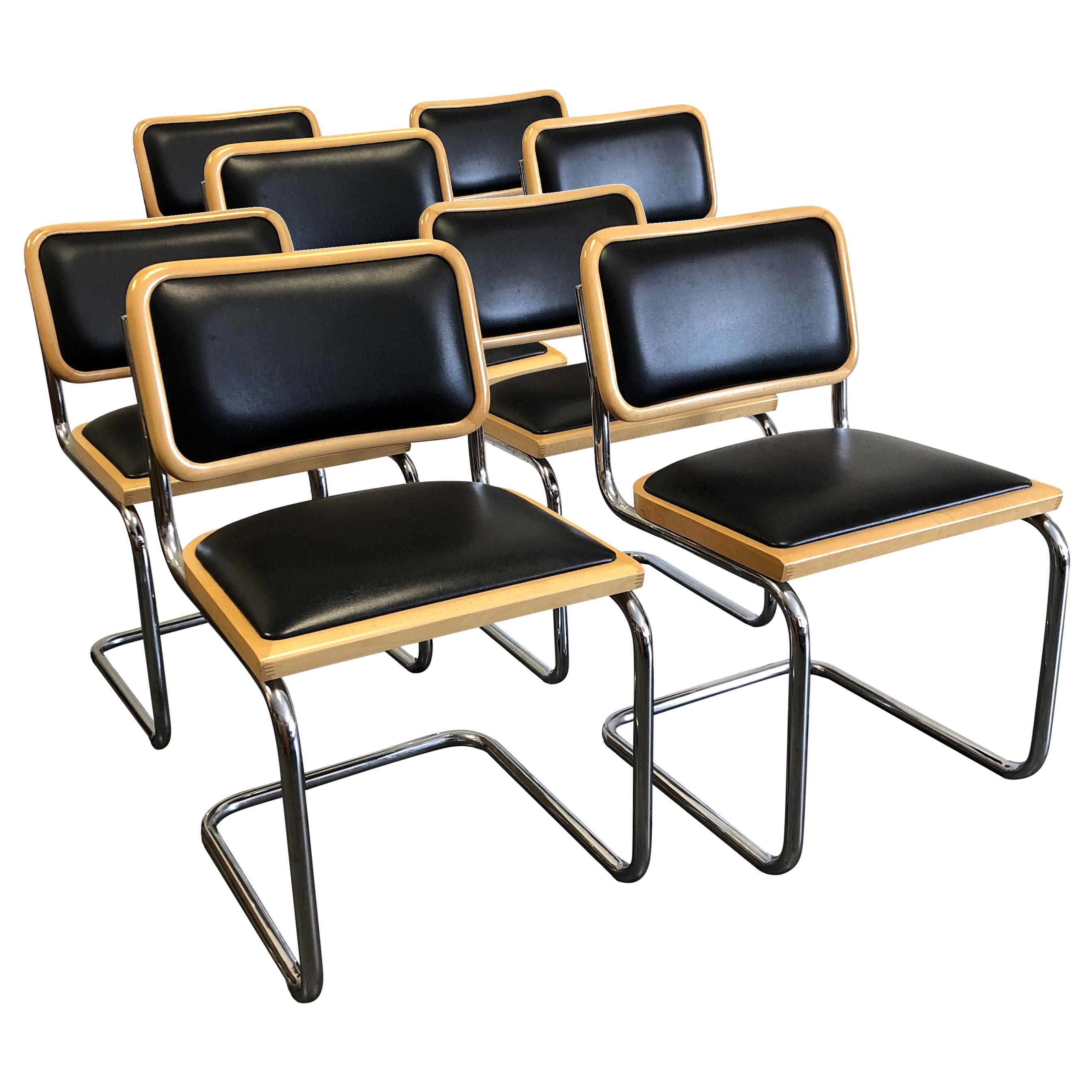 Eight Black Marcel Breuer Style "Cesca" Chairs