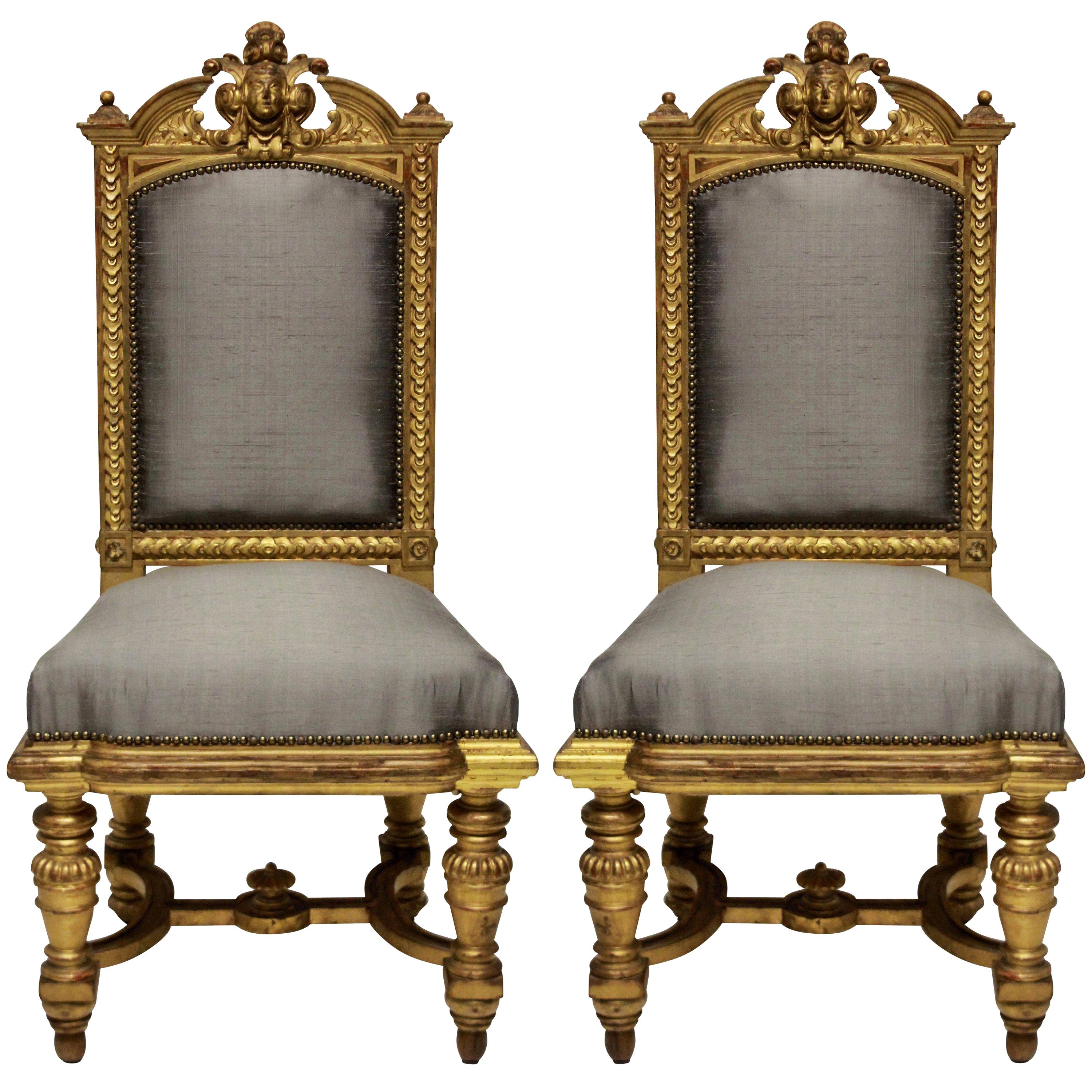 Pair of Fine Napoleon III Water Gilded Chairs