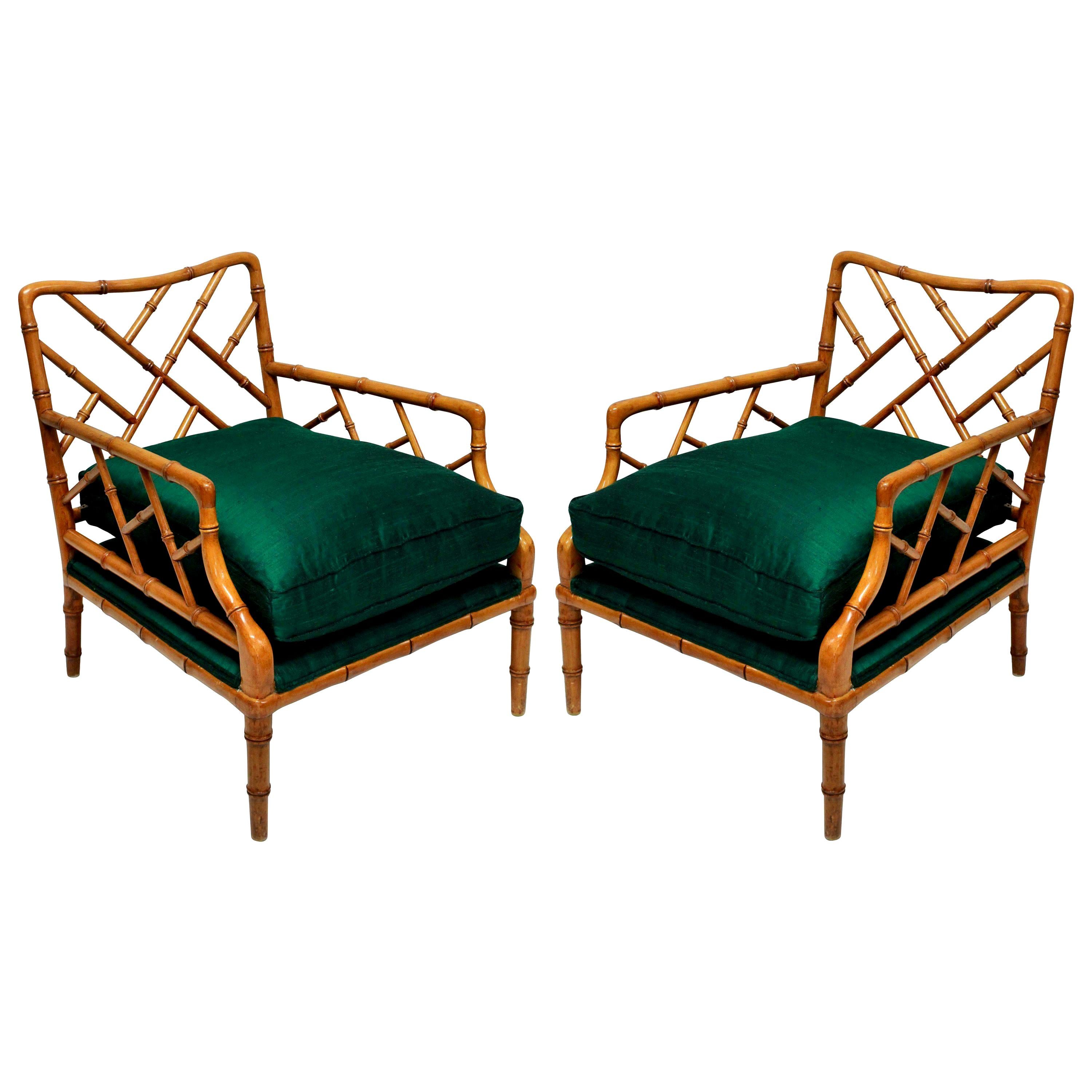 Pair of American Faux Bamboo Cockpen Armchairs