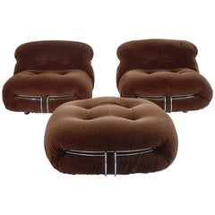 Tobia Scarpa Pair of Soriana Lounge Chairs and Ottoman, Cassina, Italy, 1970