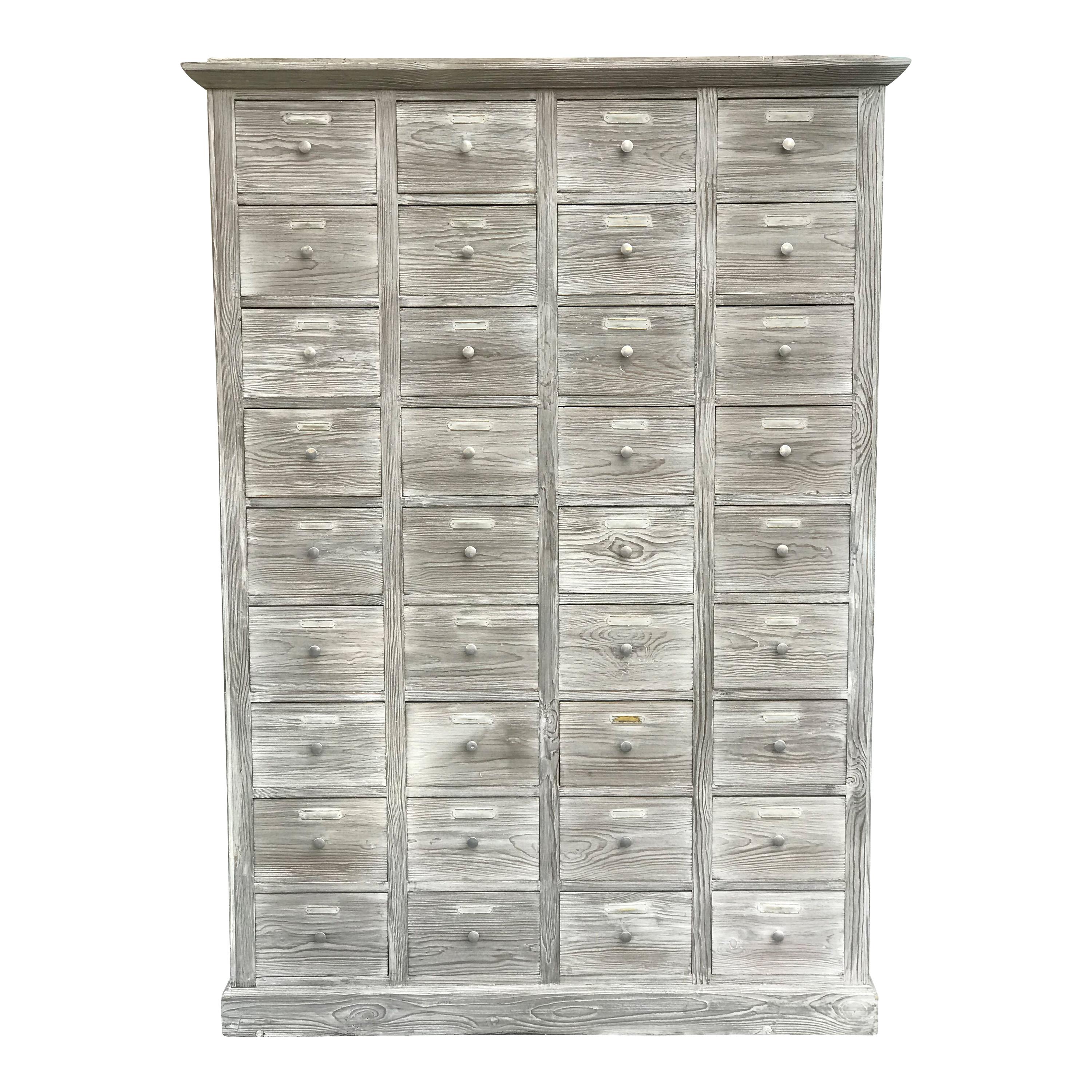 Mid 20th Century Large Stripped Pine Bank of Drawers For Sale