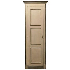 Antique Wooden Wall Cabinet, Wardrobe, with Single Door, Grey Lacquered, Italy