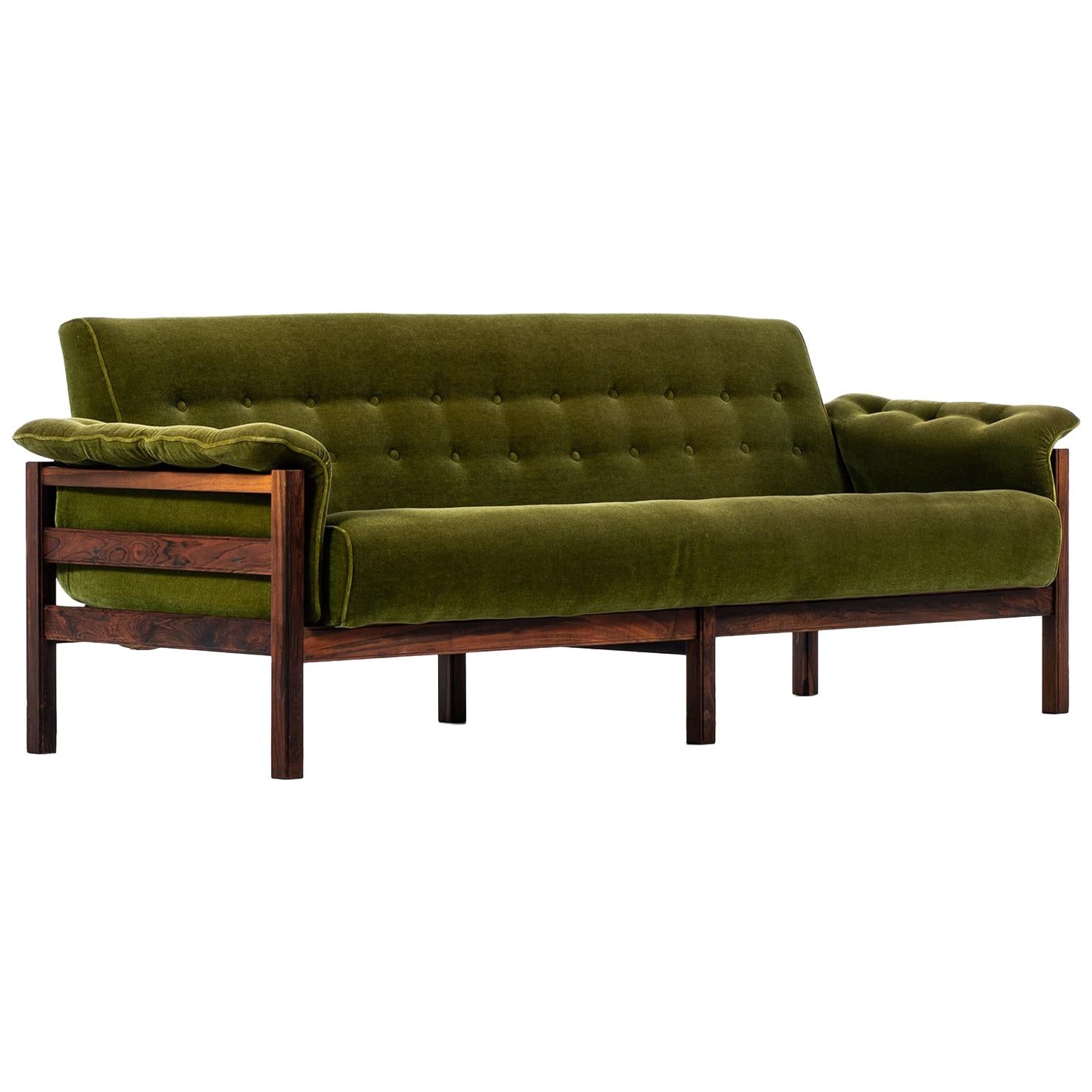 Sofa Attributed to Percival Lafer in Rosewood and Velvet Fabric