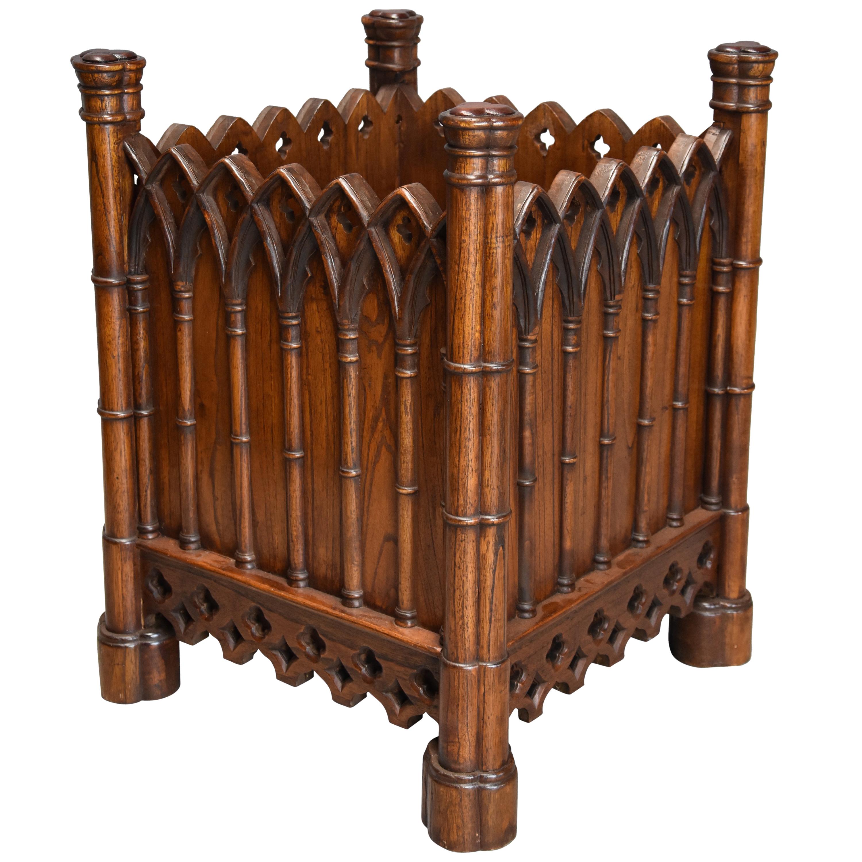 Highly Decorative Elm Gothic Style Planter For Sale