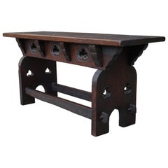 Retro Handcrafted & Hand Carved Gothic Revival Hall Bench or Stool Made of Solid Oak