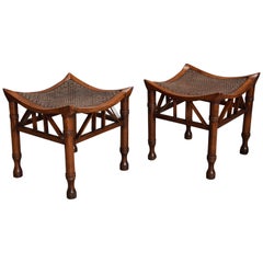 Pair of Early 20th Century Walnut Thebes Stools, Designed by Liberty & Co