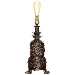 Rare circa 1860 Bronzed Cherub Putti Angel Oil Lamp Converted into Table Lamp
